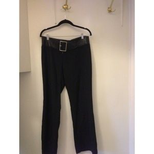 Black pants with leather belt low slung boot cut